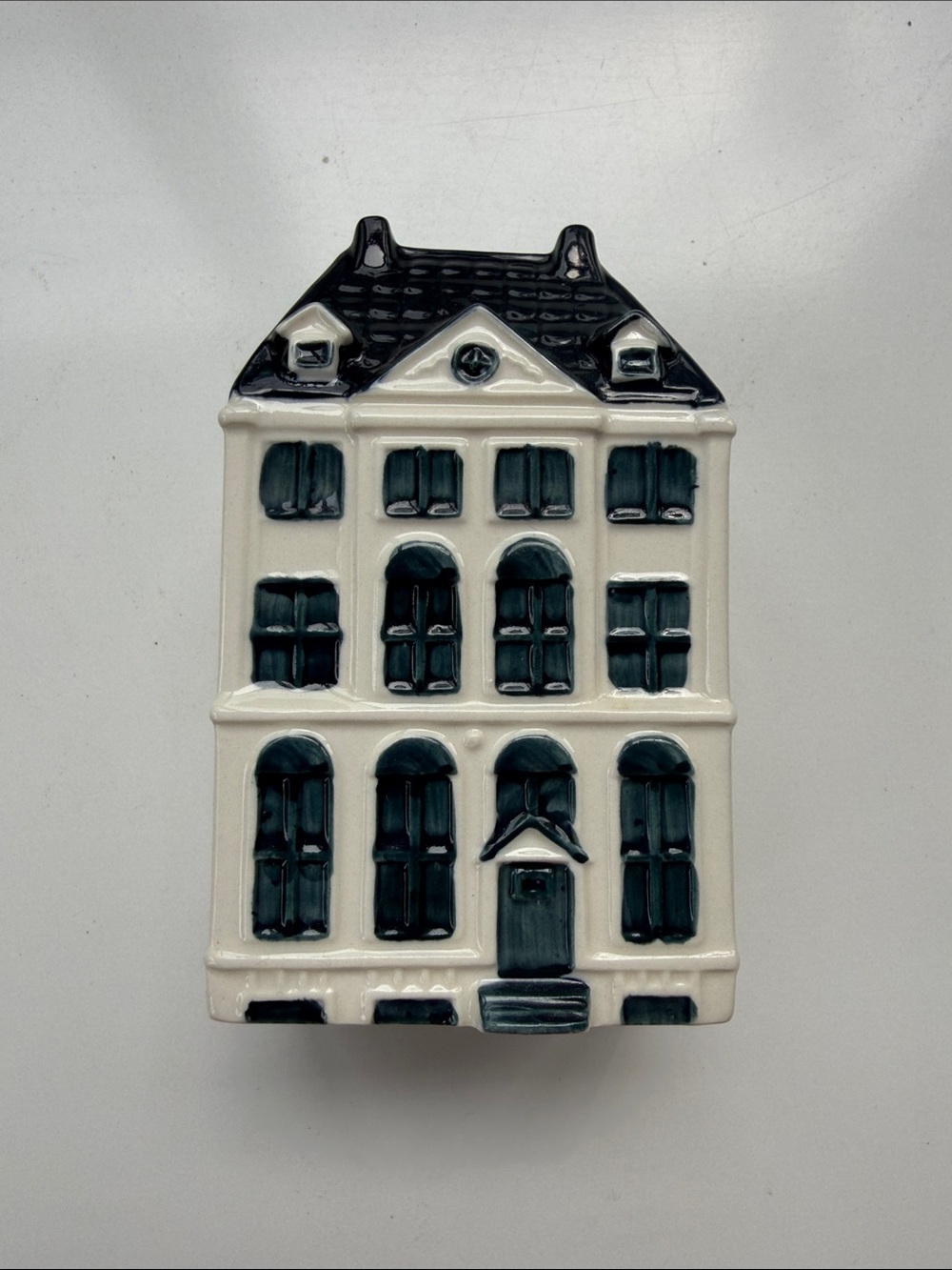 KLM Ceramic Dutch Canal House Figurine in Cream and Dark Teal #48